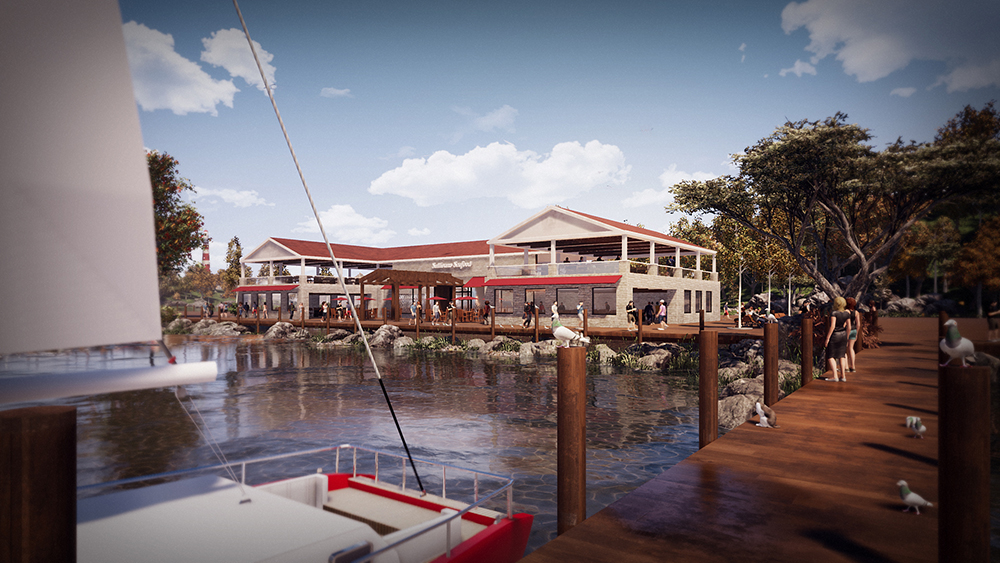 Lakefront Restaurant 3D Render