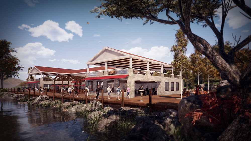 Lakefront Restaurant 3D Render