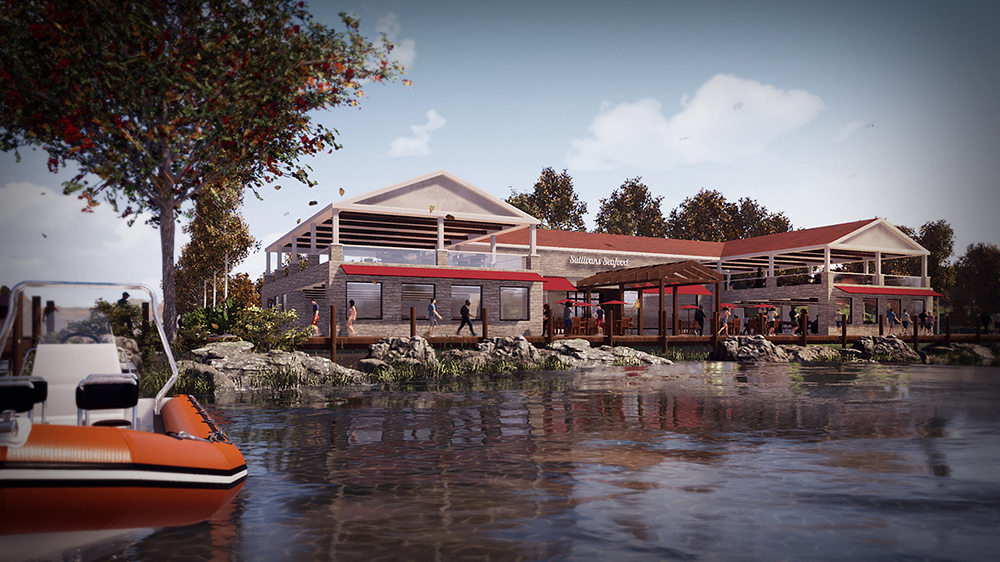 Lakefront Restaurant 3D Render